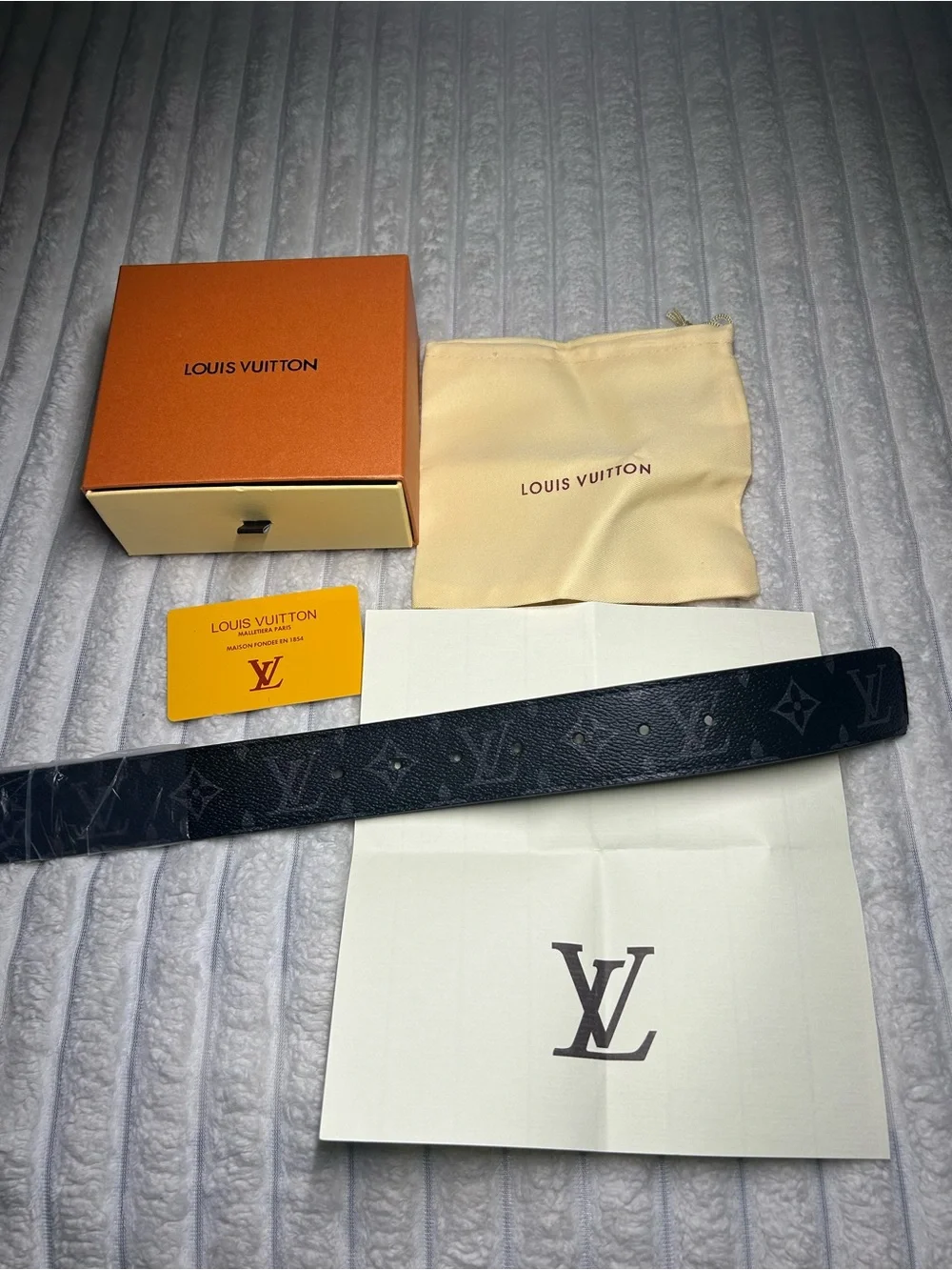 Louis Vuitton Black Monogram Canvas Men's Belt with Signature Packaging